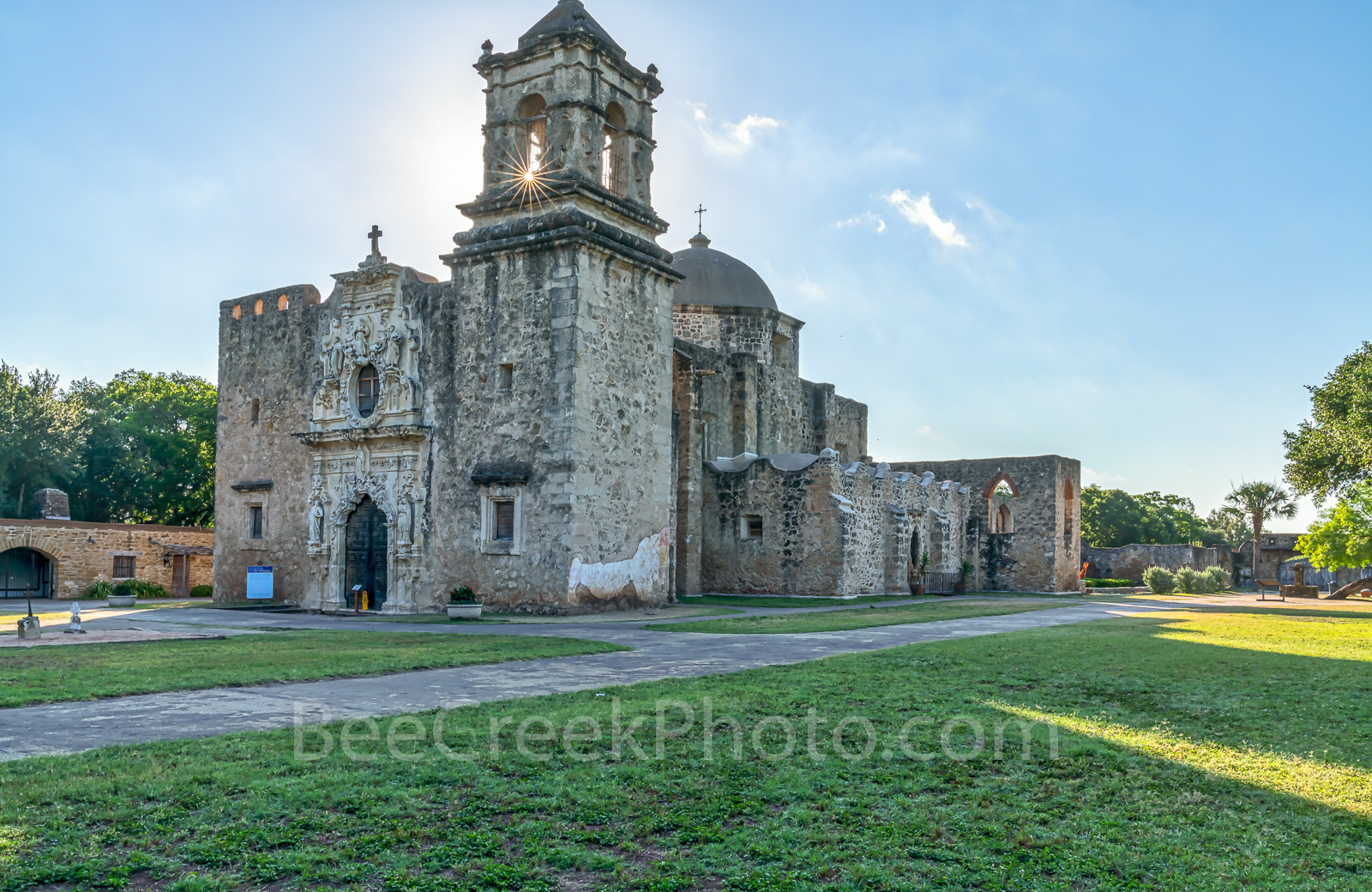 Mission San Jose -  Mission San Jose in San Antonio as the sun creates this twinkle from the steeple at "the San Antonio Missions...