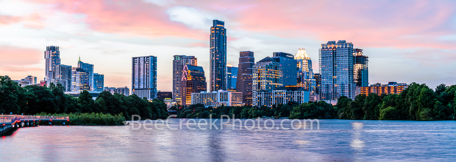 Austin Skyline, Austin, skyline, twilight, downtown austin, pics of texas, images of texas, downtown, city of austin, Dusk, lady bird lake, Panorama, pano,
