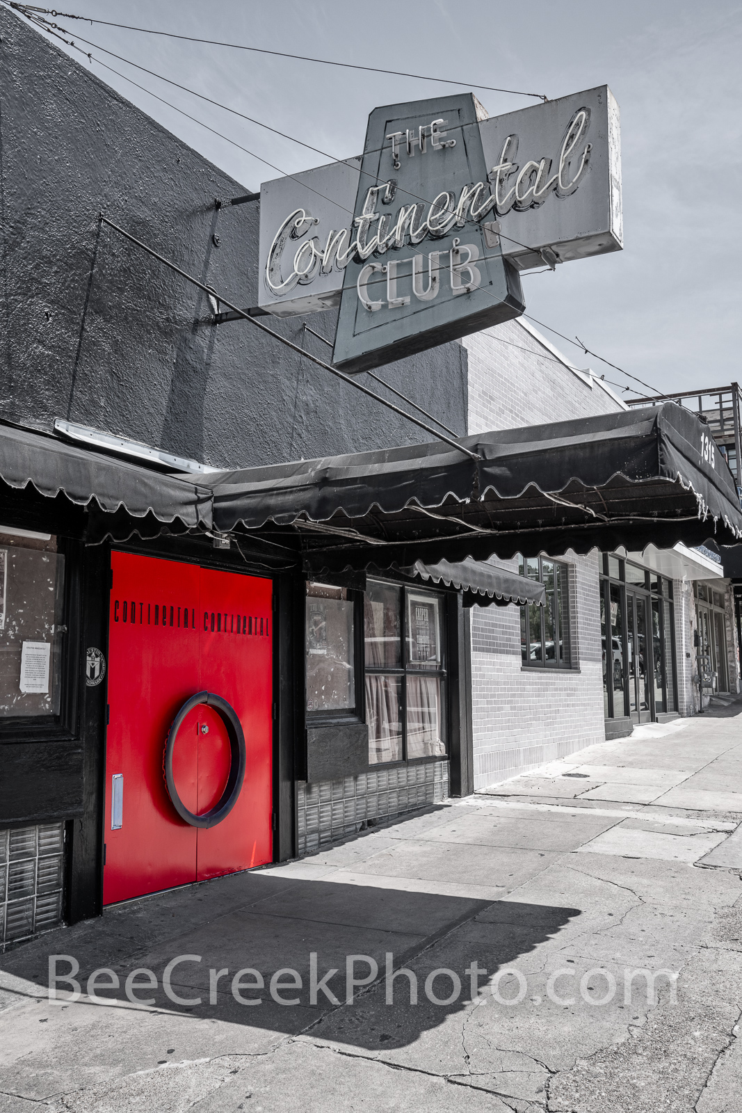 Continental Club Austin Vertical BW 2 -  This view of the continental club we left a touch of color to this black and white with...