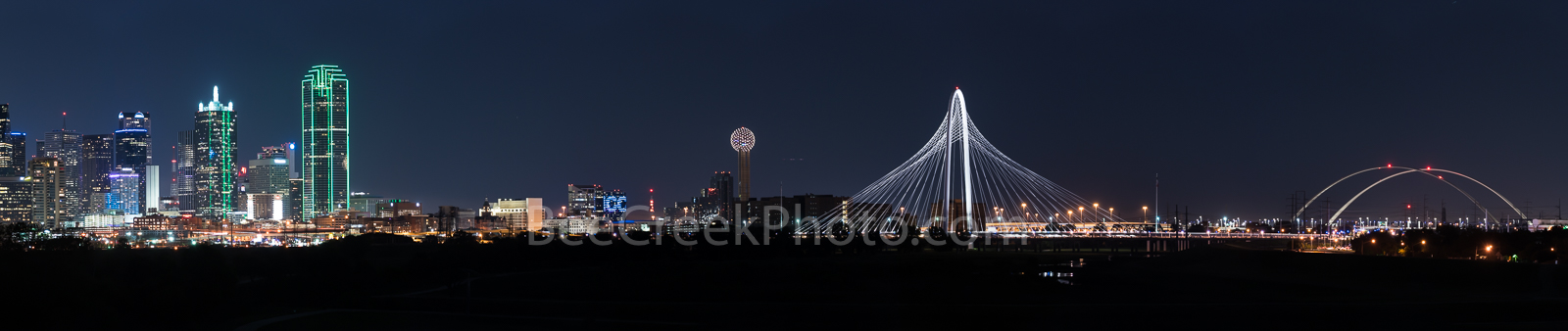Dallas, skyline, view, Margaret McDermott Bridge, Margaret Hunt Hill Bridge, cityscape, downtown, iconic, Reunion Tower, bank of america plaza,Renaissance Tower, Comercia Bank Tower, Omin Hotel, high