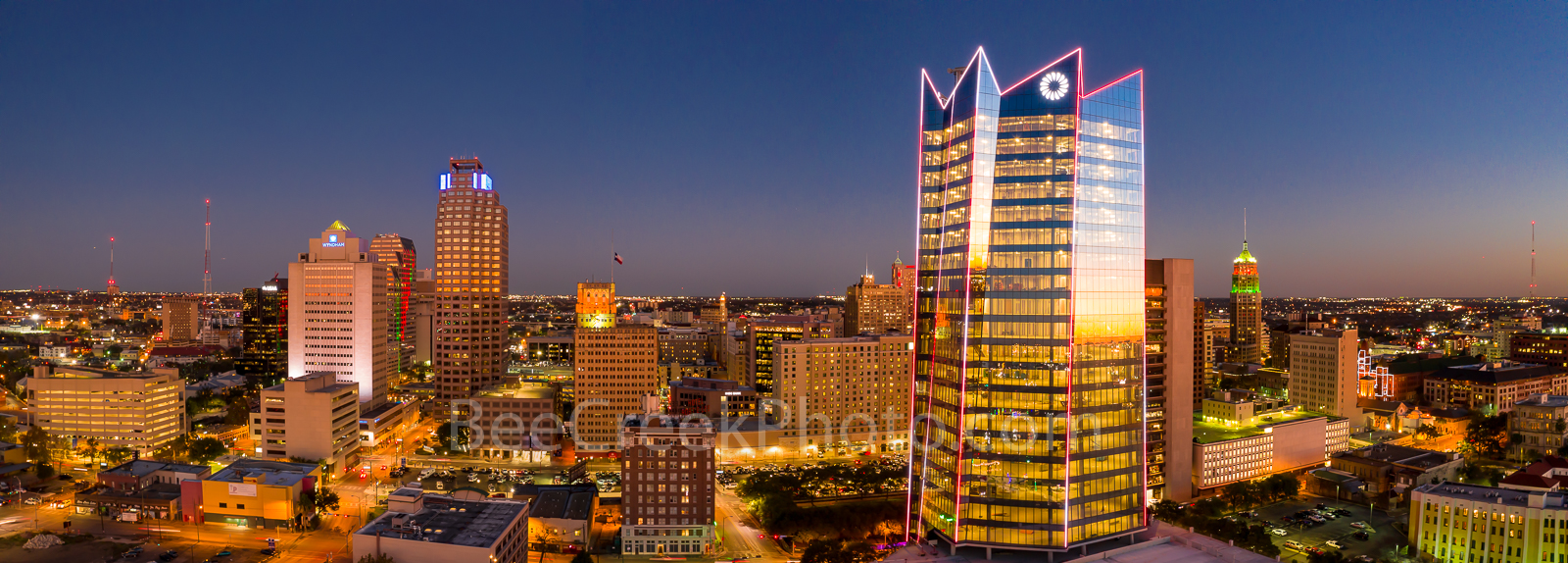 Twilight San Antonio Skyline Pano - Our latest San Antonio Skyline panoram from the north side with the new Frost Building in...