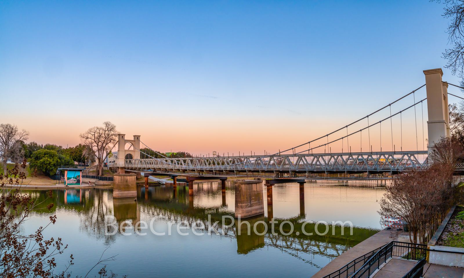 Waco Suspension Bridge Dusk  - This is the iconic Waco supension bridge which is a 152 year old bridge as we capture it after...